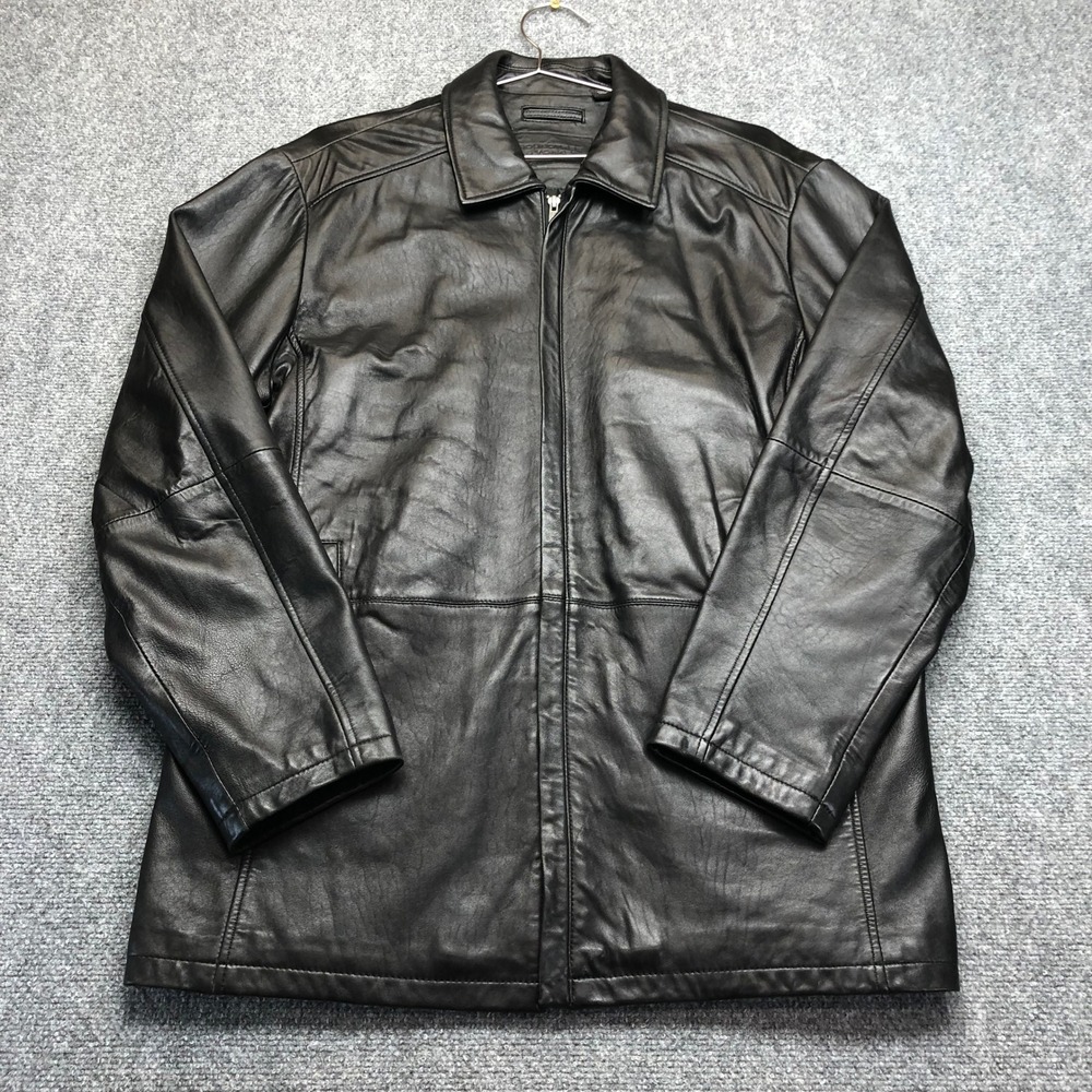 Roundtree & Yorke Mens Black Genuine Lambskin Leather Jacket Car Coat Large